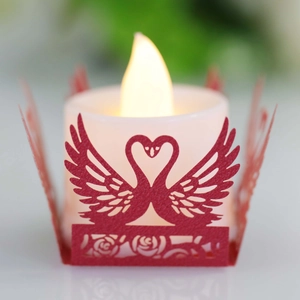 Romantic swan heart paper lace shade with warm LED flameless candle for Valentine decor