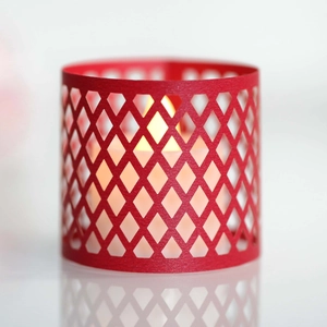 Red hollow diamond mesh candle shade with warm LED light for elegant party decor