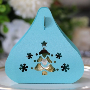 Blue Christmas tree hollow triangle candy box with snowflake laser cut patterns