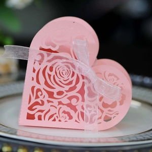Cadeaux De Bonbons Coeur Découpés Au Laser Rose Creuse Emballage Cadeau Mariage Papier Perlé Ruban Romantique