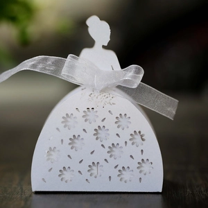 Laser cut white paper gift box with bride silhouette and floral hollow design