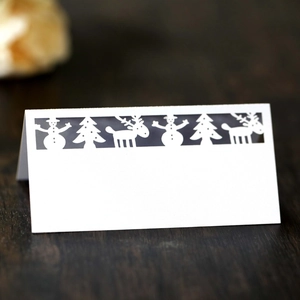 Laser Cut Christmas Place Cards Pearlescent Paper Hollow Snowman Reindeer Table Seat Cards For Holiday Banquet Wedding