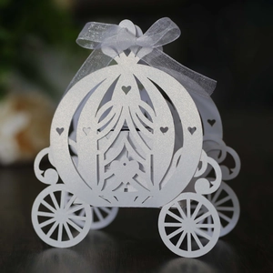 Hollow Pumpkin Carriage Candy Boxes Laser Cut Artificial Pearl Paper Wedding Party Favor Gift Packaging Ribbon Bow Heart Pattern