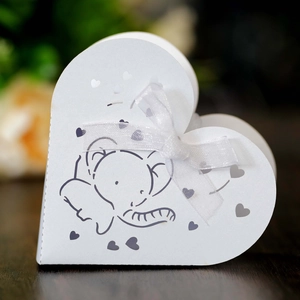 Boîte cadeau cœur éléphant bleu avec ruban blanc pour fête d'anniversaire enfant