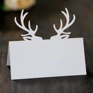 Segnaposti a Forma di Corna di Cervo Tagliati al Laser in Carta Kraft Perla Artificialta per Tavolo di Matrimonio Natale Banchetto Festa