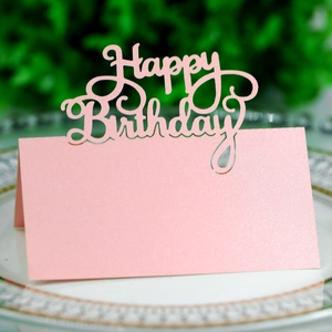Laser Cut Hollow Happy Birthday Place Cards Pearlescent Paper Seat Name Cards For Birthday Party Table Decor Supplies