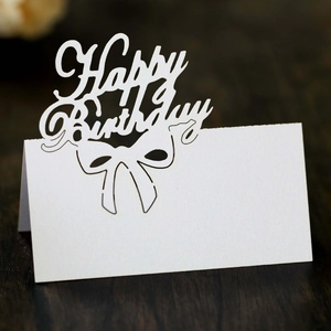Happy Birthday Laser Cut Place Cards Hollow Pearlescent Paper Foldable Greeting Name Table Cards For Birthday Party Banquet