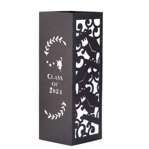 Class of 2024 laser-cut black paper candle shade with graduation silhouettes for party decor
