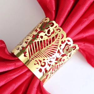 Laser Cut Hollow Vine Floral Artificial Pearl Paper Napkin Rings Holder For Wedding Banquet Hotel Table Decoration Accessories