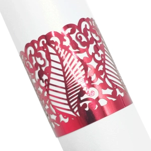 Hollow laser-cut vine patterns pink napkin ring with shiny metallic mirror finish
