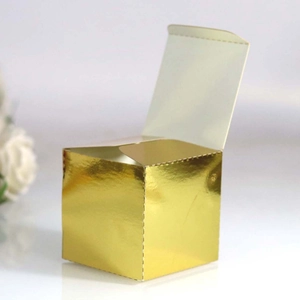 Golden mirror finish hollow candy box for festivals with a stylish folding lid design