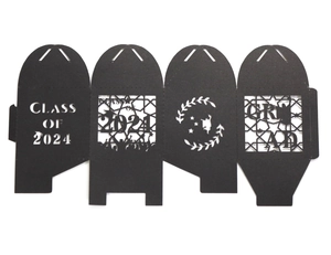 Flat template of black hollow graduation candy box with Class of 2024 cutout text