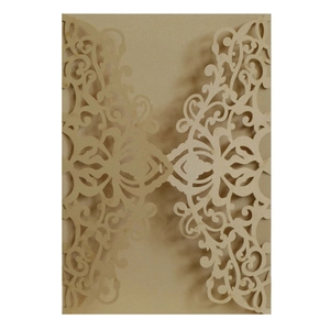 Champagne gold laser cut lace wedding invitation card made of premium pearlescent paper