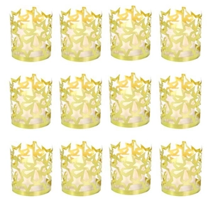 Set di 12 lanterne dorate con stelle traforate per candele LED e decorazioni