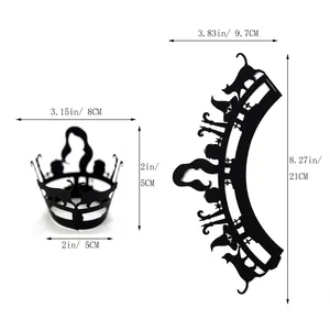 Halloween black hollow cupcake wrapper size chart with cat and witch laser cut designs