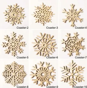Christmas Snowflake Wooden Coaster Laser Cut Hollow Out Heat Resistant Non-Slip DIY Place Mat Home Kitchen Table Decor