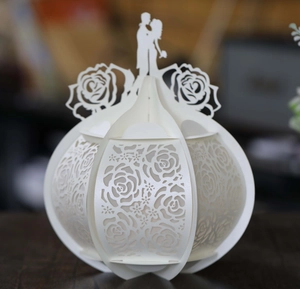 Boîte élégante en papier découpé au laser en carrosse blanc avec roses et silhouette