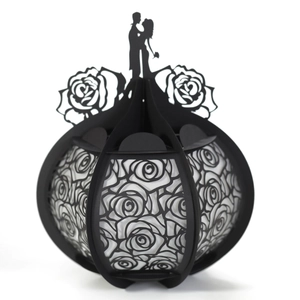Black laser-cut paper lantern with rose patterns and couple silhouette for wedding decor