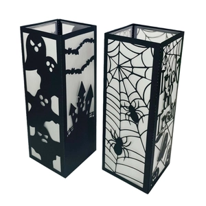 Halloween black laser-cut paper lantern set with ghost castle and spider web motifs