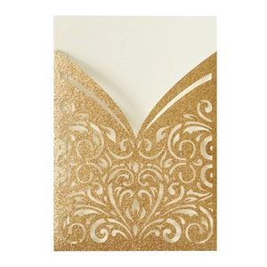 Laser Cut Invitation Cards Hollow Out Glitter Pearlescent Paper Floral Heart Invitation For Wedding Birthday Party