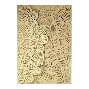 Champagne gold laser cut wedding invitation card with intricate floral patterns