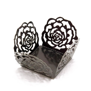 Mirror rose gold hollow cupcake wrappers with laser cut rose lace for wedding party decoration