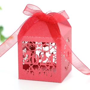 Detailed macro view of laser-cut 2024 XMAS pattern on a textured red paper gift box