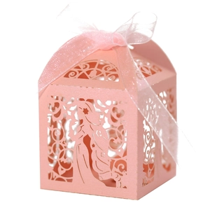 Boîte cadeau sirène découpée au laser rose avec ruban en organza pour bonbons mariage