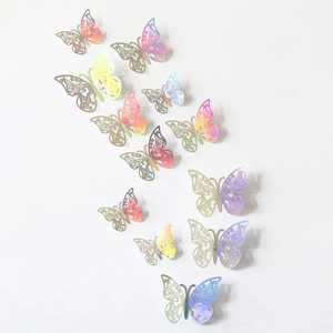 3D hollow laser butterfly wall stickers with colorful mirror rose gold finish for home decor