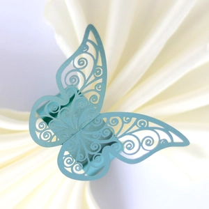 Elegant laser cut butterfly napkin ring in tiffany blue for wedding party decor