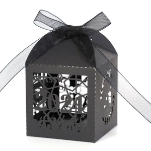 Elegant black laser-cut graduation candy box with Class of 2021 text and a black ribbon bow