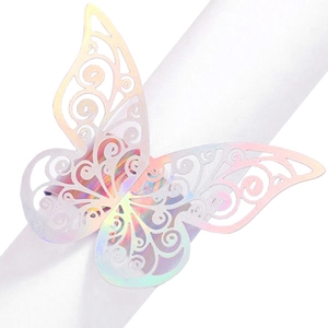 Holographic laser-cut butterfly napkin ring with iridescent finish for wedding decor