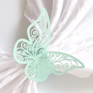 Anillo de servilleta de mariposa verde menta con diseño de corte láser para decoración