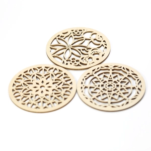 Round Laser Cut Wooden Coasters Mandala Floral Hollow Out Heat Resistant Placemats For Home Kitchen Dining Table Decor
