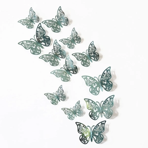 Green gradient 3D hollow butterfly wall stickers with metallic texture for room decoration