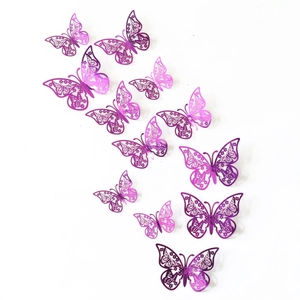3D Hollow Butterfly Wall Stickers Metallic Mirror Finish Laser Cut Artistic Home Party Wedding Background Wall Decorations