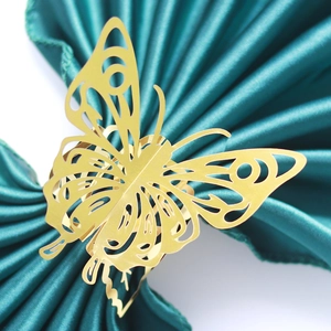 Ronds de Serviette Papillon en Papier Coupe au Laser Miroir Or Künstliche Perle Porte Serviette pour Décoration Table de Mariage