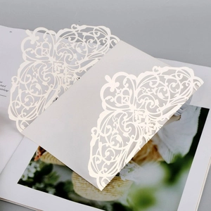Laser Cut Hollow Wedding Invitation Sleeves Pearlescent Paper Elegant Floral Invitation Card Covers For Marriage Party Birthday Event