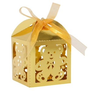 Scatola di Caramelle Vuota a Forma di Orso Taglio Laser Carta Perla Artificialta Effetto Specchio Con Nastro per Matrimonio Compleanno Festa