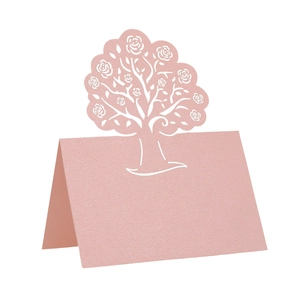 Laser Cut Rose Tree Artificial Pearl Paper Place Cards For Wedding Banquet Party Hollow Table Name Cards Seating Arrangement Decoration