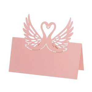 Pink swan laser cut place card with heart shape design for wedding or party table settings