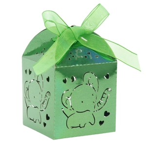 Pink cartoon elephant hollow candy box with matching ribbon for birthday gift packaging