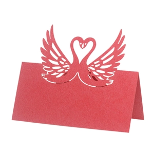 Red laser cut swan heart place card made of premium pearlescent paper for wedding table decor