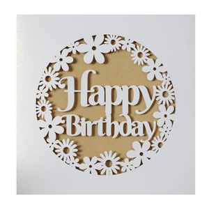 Elegant Artificial Pearl Paper Laser Cut Happy Birthday Greeting Cards Hollow Floral Design Square Invitation With Envelope For Party