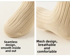 Macro detail of breathable mesh and seamless toe on baby ribbed cotton crew socks