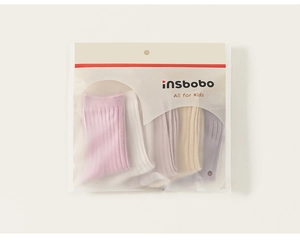 Multi-color kids' ribbed cotton socks set in a premium translucent brand packaging bag