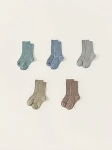 5-pack solid color mesh cotton blend crew socks for girls in Morandi tones