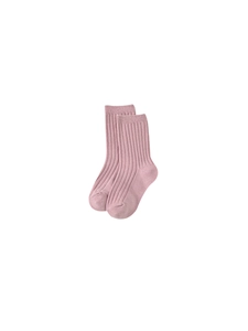 Pink ribbed cotton mid-calf socks for girls with breathable mesh sport design