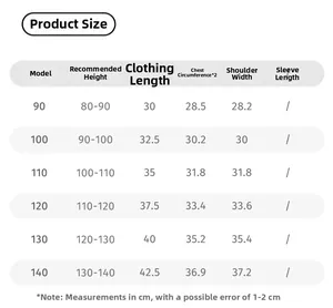 Tableau des tailles détaillé pour t-shirt enfant à manches courtes avec mesures précises