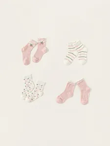 Chaussettes en Maille Pour Filles Coton Respirant Dentelle à Volants Chaussettes Mi-Hautes Motif Nœud Cerise Cœur Été Minces